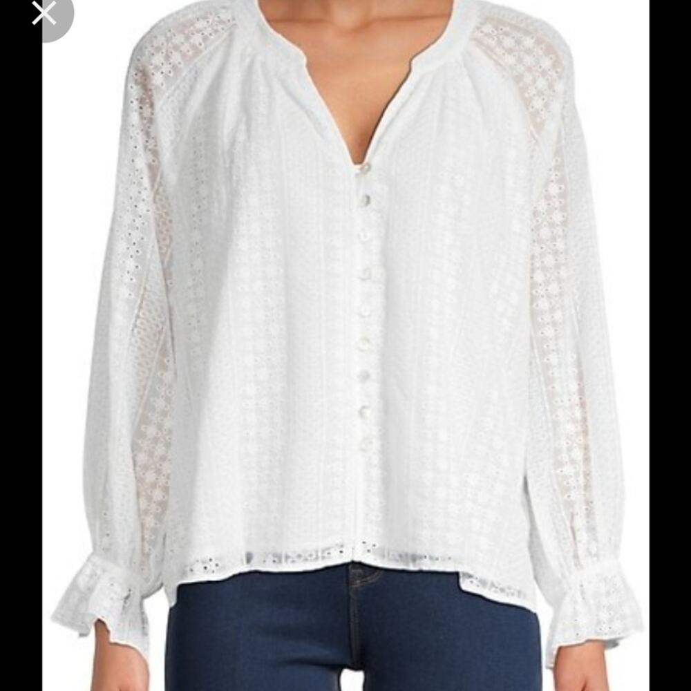 Women's Supply & Demand Daphne White Lace Sleeve Blouse Top Medium Oversized